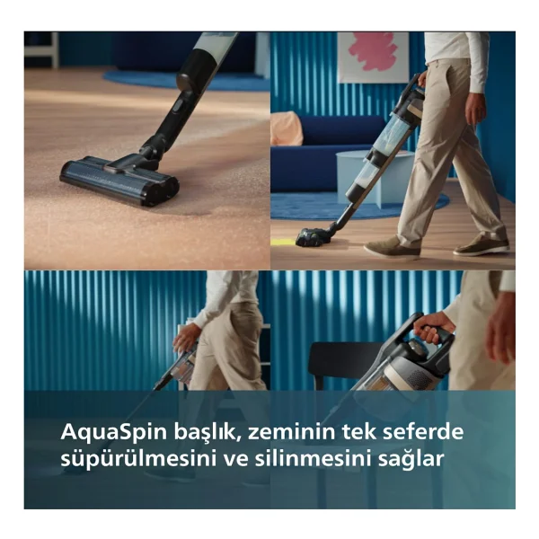 Philips 90dk Temizlik Çift Batarya Kablosuz Islak-Kuru Elektrikli Süpürge 9000 Serisi, Elektrikli Süpürge Ve Islak Mop, Kendi Kendini Temizleme Istasyonlu Dik Süpürge-Yedek Fırça Hediyeli - Antrasit - Görsel 4