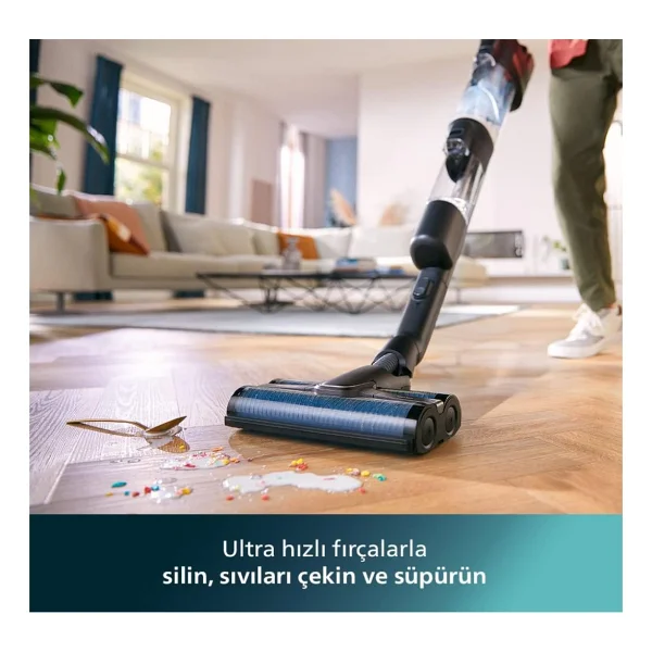 Philips 90dk Temizlik Çift Batarya Kablosuz Islak-Kuru Elektrikli Süpürge 9000 Serisi, Elektrikli Süpürge Ve Islak Mop, Kendi Kendini Temizleme Istasyonlu Dik Süpürge-Yedek Fırça Hediyeli - Antrasit - Görsel 5