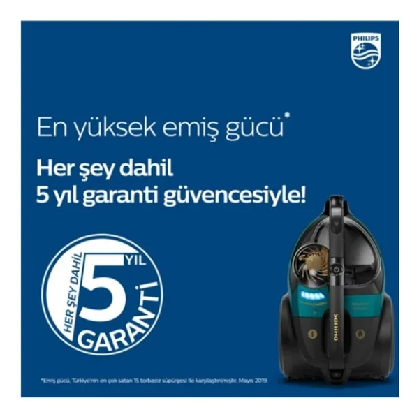 Philips Marathon Otomatik Açılma/Kapanma Özellikli Powercyclone 10 Yüksek Emiş Gücü Triactive+LED, Başlıklı Premium Toztorbasız Süpürge +Philips Turbo Fırça +Yedek Filitre - Yeşil - Görsel 7