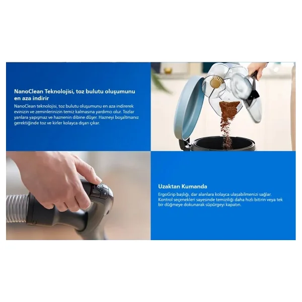 Philips Kumandalı Üst Düzey Torbasız Teknoloji Xb9145 Marathon Ultimate Toz Torbasız Süpürge+ Halı Döver Turbo Başlık + Islak Kuru Traş Makinesi Hediyeli - Antrasit - Görsel 4