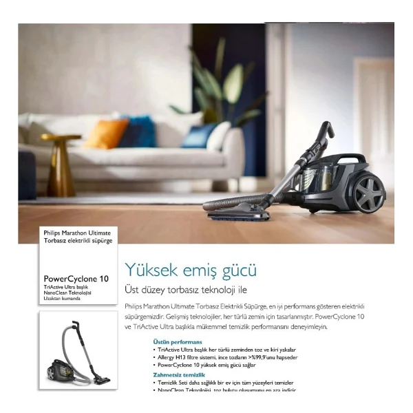 Philips Kumandalı Üst Düzey Torbasız Teknoloji Xb9145 Marathon Ultimate Toz Torbasız Süpürge+ Halı Döver Turbo Başlık + Islak Kuru Traş Makinesi Hediyeli - Antrasit - Görsel 6