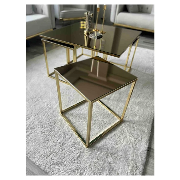Home Plus Mobilya 4+1 Gold Kaplama Bronz Ayna Orta Sehpa - Görsel 5