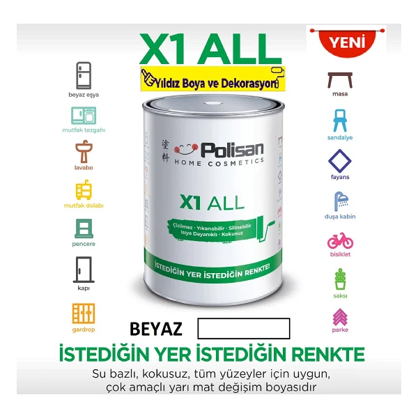 Polisan X1 All 0.75 Lt Su Bazlı Akrilik Boya - Görsel 5