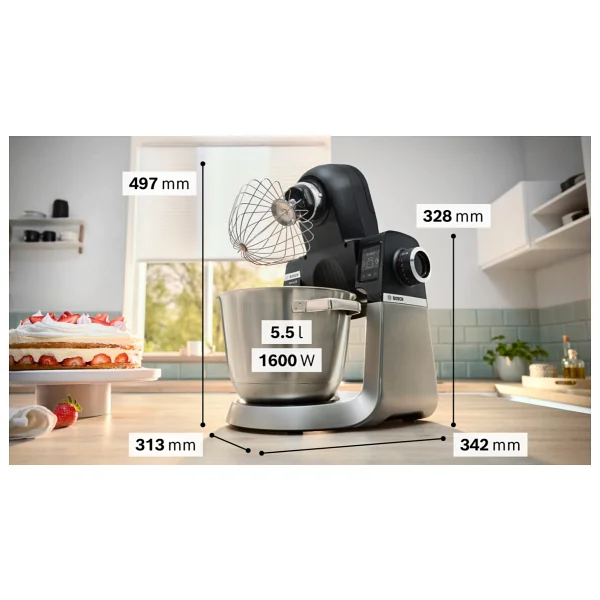 Bosch 1600w 5,5litre Paslanmaz Çelik Dijital Ekran Premium Serie 6 Terazili Mutfak Şefi + Hassas Mutfak Tartısı - Siyah - Görsel 5