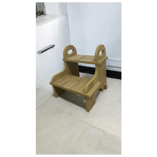 Ahşap Teslim Basamak Tabure Merdiven Tabure 2 Basamaklı Mdf - Kahverengi - Görsel 2