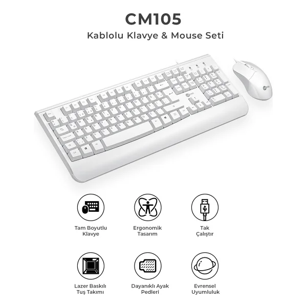 Lenovo Lecoo Cm105 Beyaz Kablolu Klavye Mouse Seti - Görsel 2