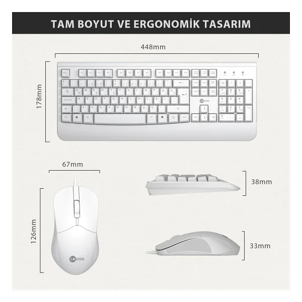 Lenovo Lecoo Cm105 Beyaz Kablolu Klavye Mouse Seti - Görsel 4