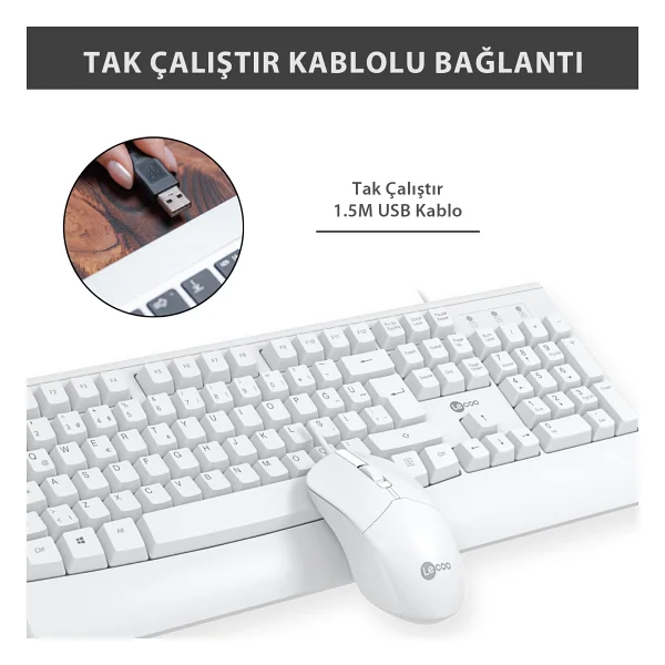 Lenovo Lecoo Cm105 Beyaz Kablolu Klavye Mouse Seti - Görsel 5
