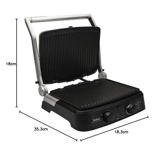 Tefal 5 Kademeli Premium Izgara ve Tost Makinesi, Zaman Ayarlayıcılı, Çıkarılabilir Döküm Plaka, Paslanmaz Çelik Gövde, + Onerous Mutfak Tartısı - Gümüş - Görsel 2