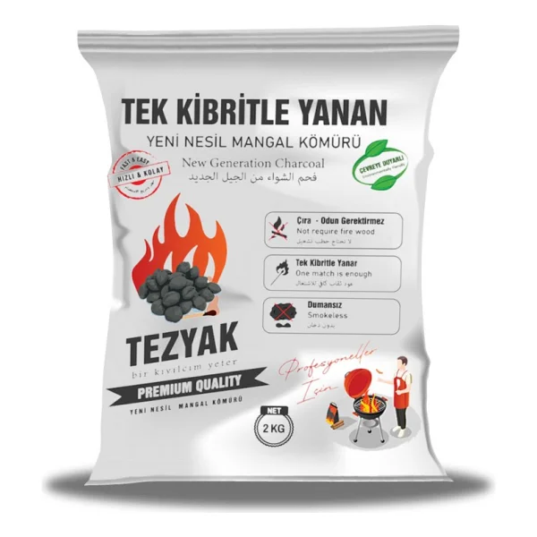 Tezyak Yeni Nesil Mangal Kömürü Profesyonel 2 Kg - Siyah - 1 Adet - Görsel 3