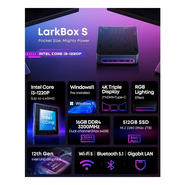 Chuwi Larkbox S İ3-1220p 16 GB 512 GB SSD UHD Graphics Mini PC - Görsel 3
