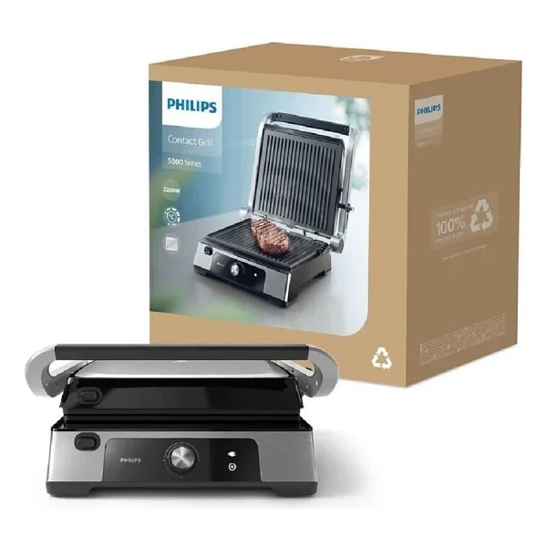 Philips 5000 Serisi Tost Ve Izgara Makinesi - 2000 W, Paslanmaz Çelik, Çıkarılabilir Döküm Plaka, 5 Kademeli Isı Ayarı - Gri - Görsel 5