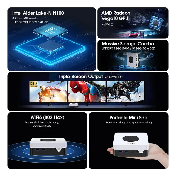 Chuwi Larkbox X Intel N150 İşlemci, 12gb DDR5 RAM, 512gb Nvme SSD, Wi-Fi+BT, 2x Ethernet, Hdmı,Dp, 4x USB-A, Type-C, Win11 Mini PC - Görsel 5