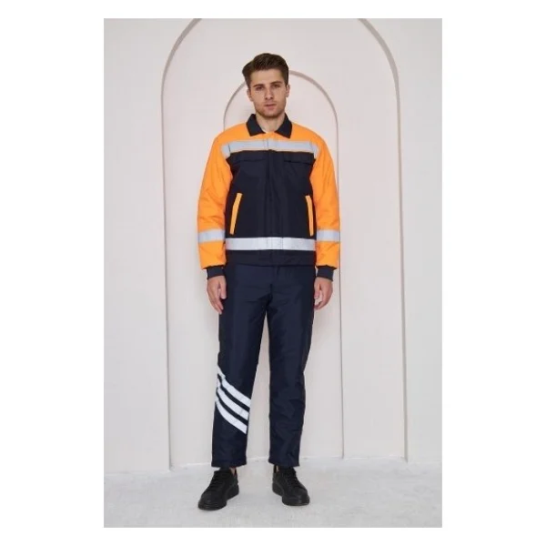 Orange Safety Turuncu Robalı Lacivert Soğuk Hava Mont Pantolon Takımı Su Ve Rüzgar Iticili Lacivert - Görsel 7