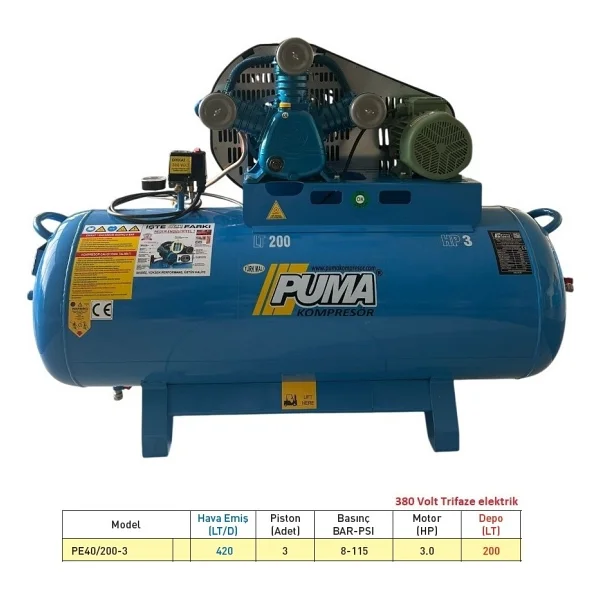 Puma Pe40/200-3 200 Lt 3 Pistonlu Yağlı Kompresör - Görsel 6
