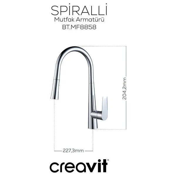 Creavit Mf8858 Spiralli Krom Mutfak Bataryası - Görsel 6