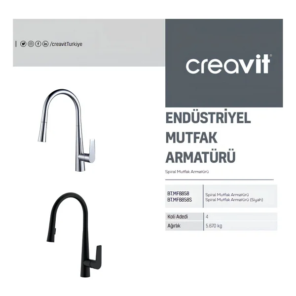Creavit Mf8858 Spiralli Krom Mutfak Bataryası - Görsel 4