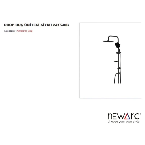 Newarc Drop 241530B Siyah Duş Seti - Görsel 2