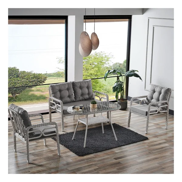 Evdemo Rio 2+1+1+Camlı Masa Cappuccino Bahçe & Balkon Takımı - Görsel 7