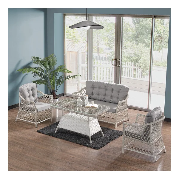 Evdemo Icon Rattan 2+1+1+Camlı Masa Cappuccino Bahçe Balkon Takımı - Görsel 6