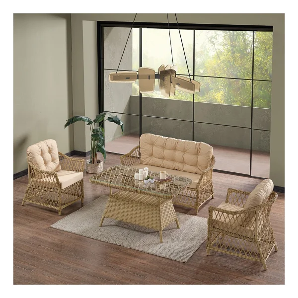 Evdemo Icon Rattan 2+1+1+Camlı Masa Cappuccino Bahçe Balkon Takımı - Görsel 7