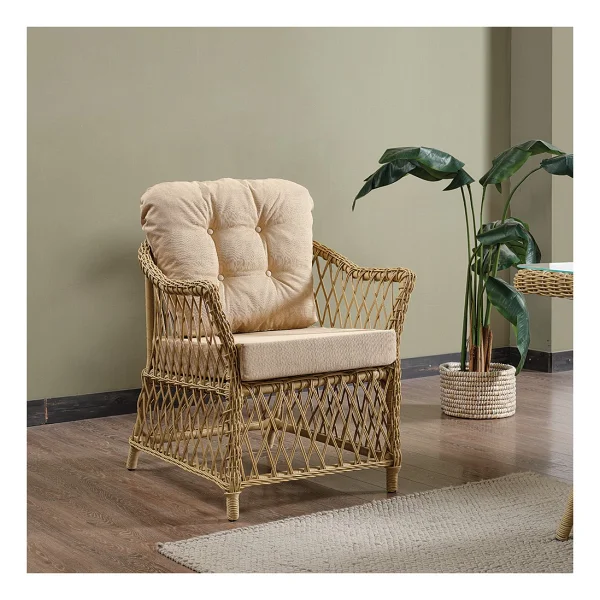 Evdemo Icon Rattan 2+1+1+Camlı Masa Cappuccino Bahçe Balkon Takımı - Görsel 3