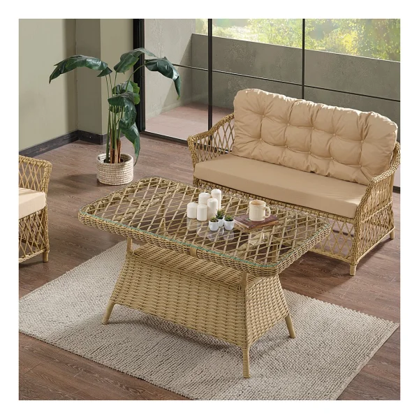 Evdemo Icon Rattan 2+1+1+Camlı Masa Cappuccino Bahçe Balkon Takımı - Görsel 4