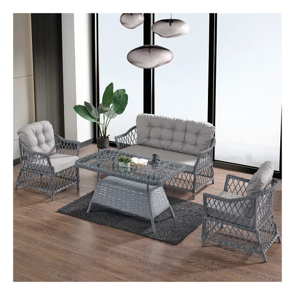 Evdemo Icon Rattan 2+1+1+Camlı Masa Cappuccino Bahçe Balkon Takımı - Görsel 8