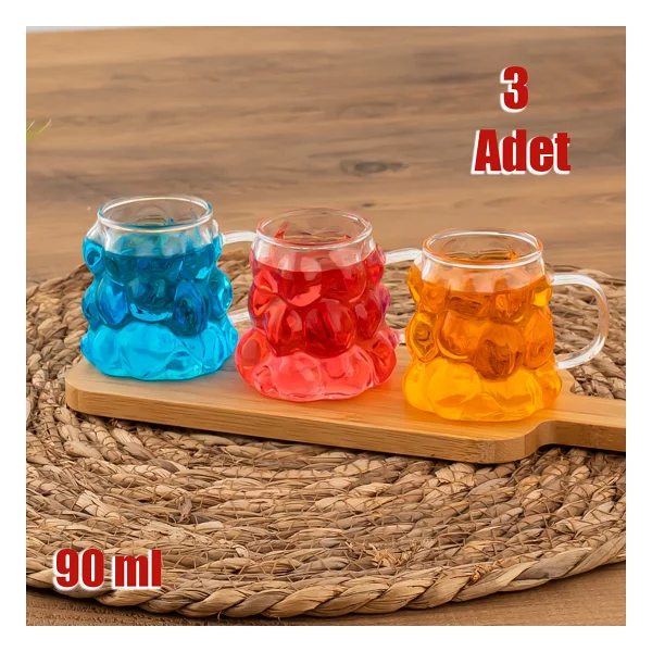 Porsima 153 Isıya Dayanıklı Borosilikat Boncuk Şekilli Cam Bardak Kahve Ve Sunum Bardağı Üzüm Bardak 3 Parça 90ml - Görsel 3