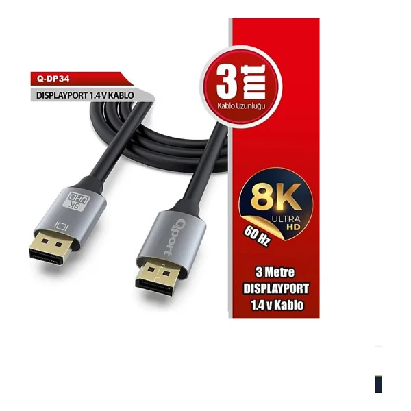Qport Q-Dp34 3 M 8K Displayport Kablo - Görsel 5
