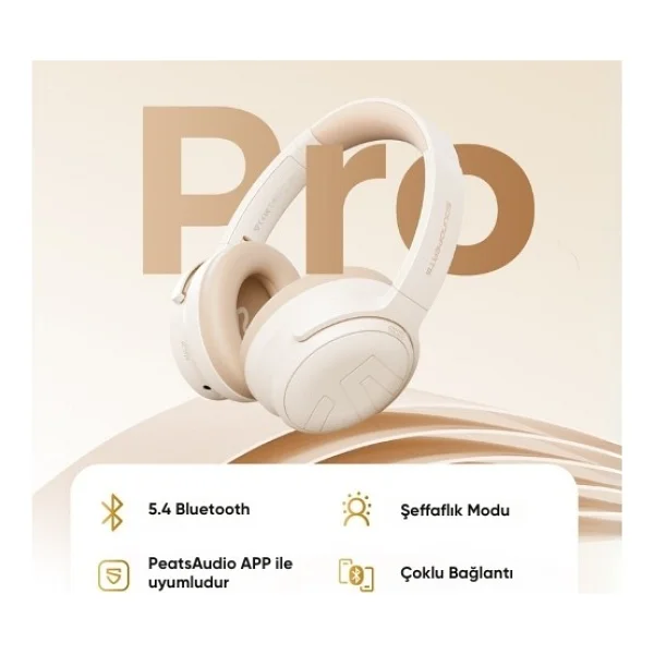 Soundpeats Space Pro ANC Bej Kulak Üstü Bluetooth Kulaklık - Görsel 5