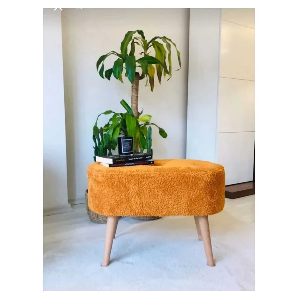 BEYLERBEYİ Gürgen Ahşap Ayak Welsoft Kumaş Oval Pufidik Puf Bench Tabure Sandalye Berjer Koltuk - Görsel 2