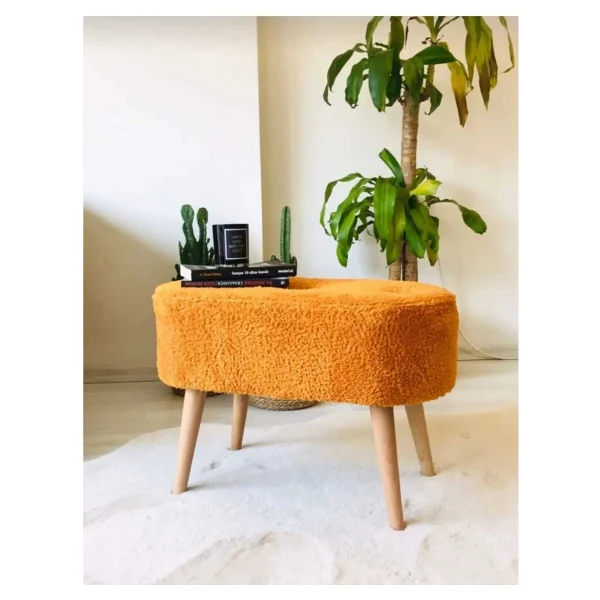 BEYLERBEYİ Gürgen Ahşap Ayak Welsoft Kumaş Oval Pufidik Puf Bench Tabure Sandalye Berjer Koltuk - Görsel 3