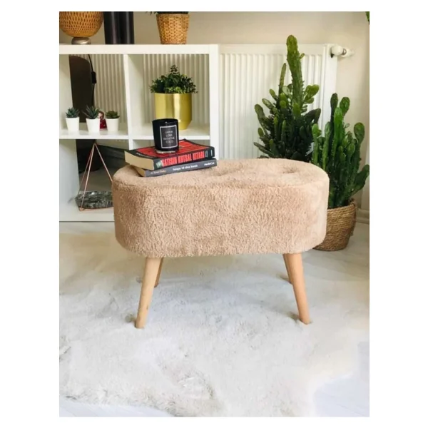 BEYLERBEYİ Gürgen Ahşap Ayak Welsoft Kumaş Oval Pufidik Puf Bench Tabure Sandalye Berjer Koltuk - Görsel 5