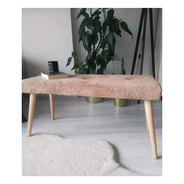 Beylerbeyi Ahşap Ayaklı Handmade Geniş Oturum Kahverengi Welsoft Kumaş Pofidik Puf Bench ,Ayak Ucu Uzatmalık,Berjer - Görsel 4