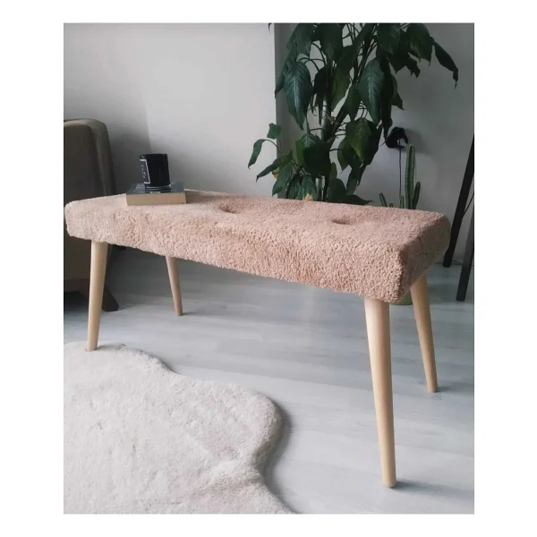 Beylerbeyi Ahşap Ayaklı Handmade Geniş Oturum Kahverengi Welsoft Kumaş Pofidik Puf Bench ,Ayak Ucu Uzatmalık,Berjer - Görsel 2
