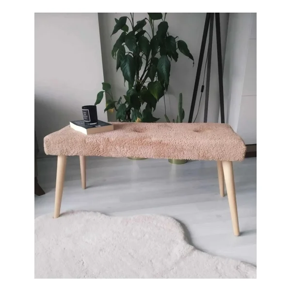 Beylerbeyi Ahşap Ayaklı Handmade Geniş Oturum Kahverengi Welsoft Kumaş Pofidik Puf Bench ,Ayak Ucu Uzatmalık,Berjer - Görsel 3