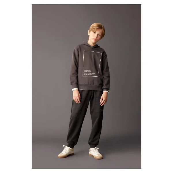 Defacto Erkek Çocuk Antrasit Kapüşonlu Baskılı Sweatshirt D3095a824au - Görsel 2