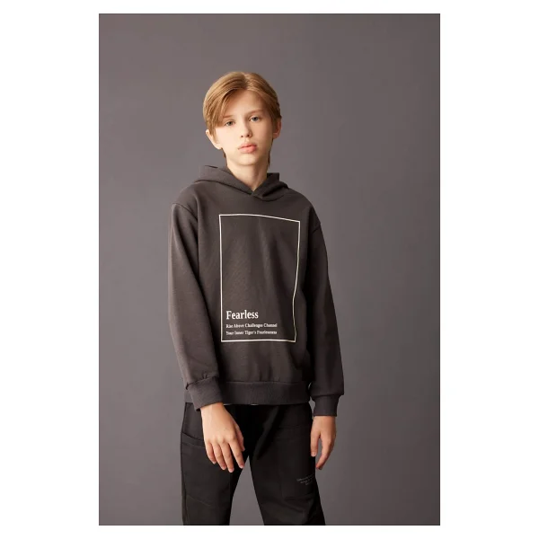 Defacto Erkek Çocuk Antrasit Kapüşonlu Baskılı Sweatshirt D3095a824au - Görsel 3