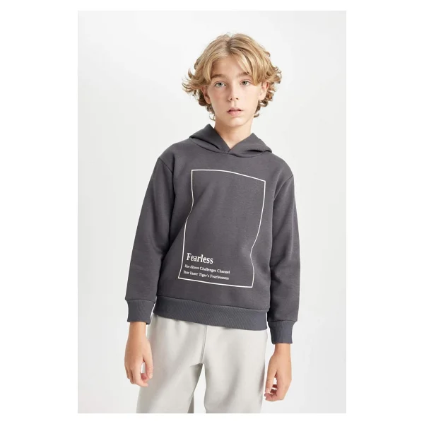 Defacto Erkek Çocuk Antrasit Kapüşonlu Baskılı Sweatshirt D3095a824au - Görsel 4