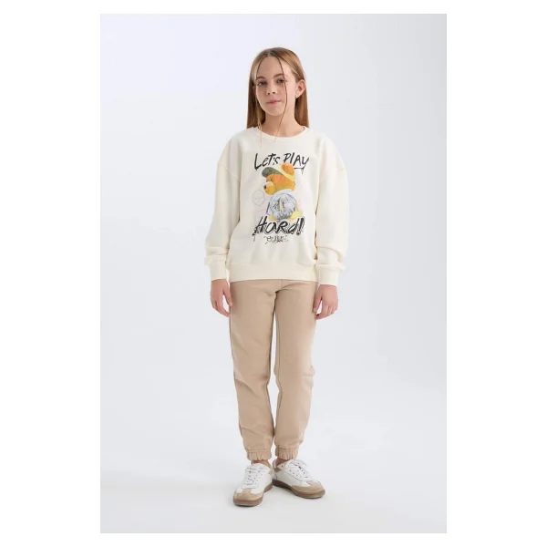 Defacto Kız Çocuk Oversize Geniş Kalıp Bisiklet Yaka Ayıcık Baskılı Sweatshirt D0607a824au - Ekru-Er99 - 13 - 14 Yaş - Görsel 2