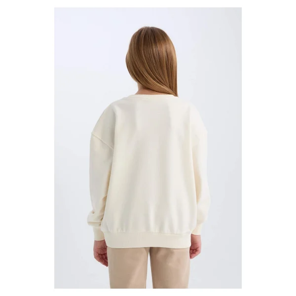 Defacto Kız Çocuk Oversize Geniş Kalıp Bisiklet Yaka Ayıcık Baskılı Sweatshirt D0607a824au - Ekru-Er99 - 13 - 14 Yaş - Görsel 5