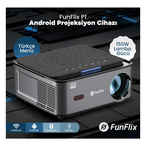 Funflix P1 8000 Lümen Full HD Wi-Fi Android Projeksiyon Cihazı - Görsel 2