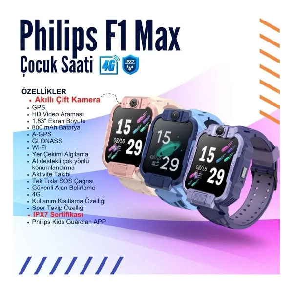 Philips F1 Max Pembe Akıllı Çocuk Saati - Görsel 5