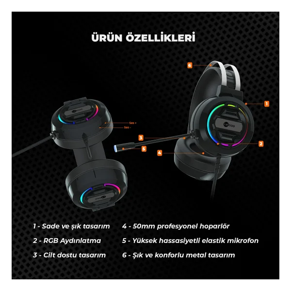 Lenovo Lecoo Ht401 RGB 3.5mm/USB Kablolu Kulak Üstü Oyuncu Kulaklığı - Görsel 6