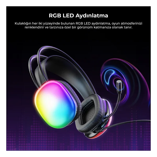 Lenovo Lecoo Ht409 Siyah RGB USB Kablolu Kulak Üstü Oyuncu Kulaklığı - Görsel 5