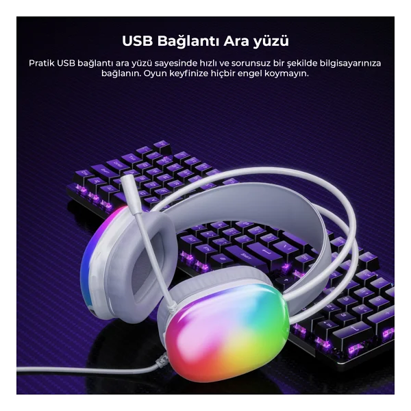Lenovo Lecoo Ht409 Siyah RGB USB Kablolu Kulak Üstü Oyuncu Kulaklığı - Görsel 6