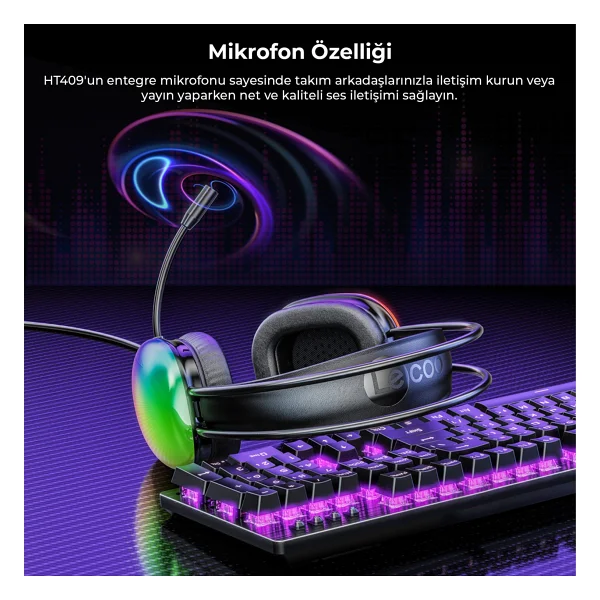 Lenovo Lecoo Ht409 RGB USB Kablolu Kulak Üstü Oyuncu Kulaklığı - Görsel 5