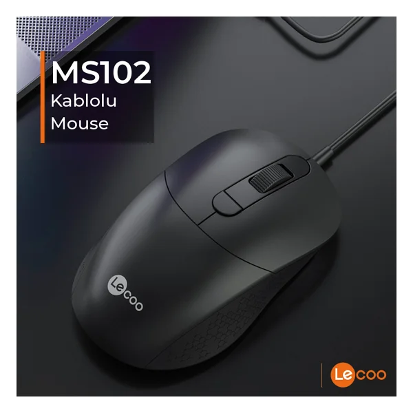 Lenovo Lecoo Ms102 Ergonomik Optik Kablolu Mouse - Görsel 2