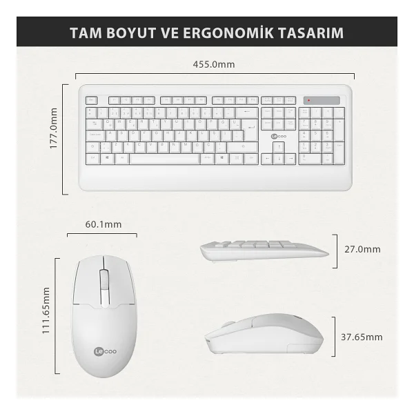 Lenovo Lecoo Kw202 Beyaz Kablosuz Klavye Mouse Seti - Görsel 5